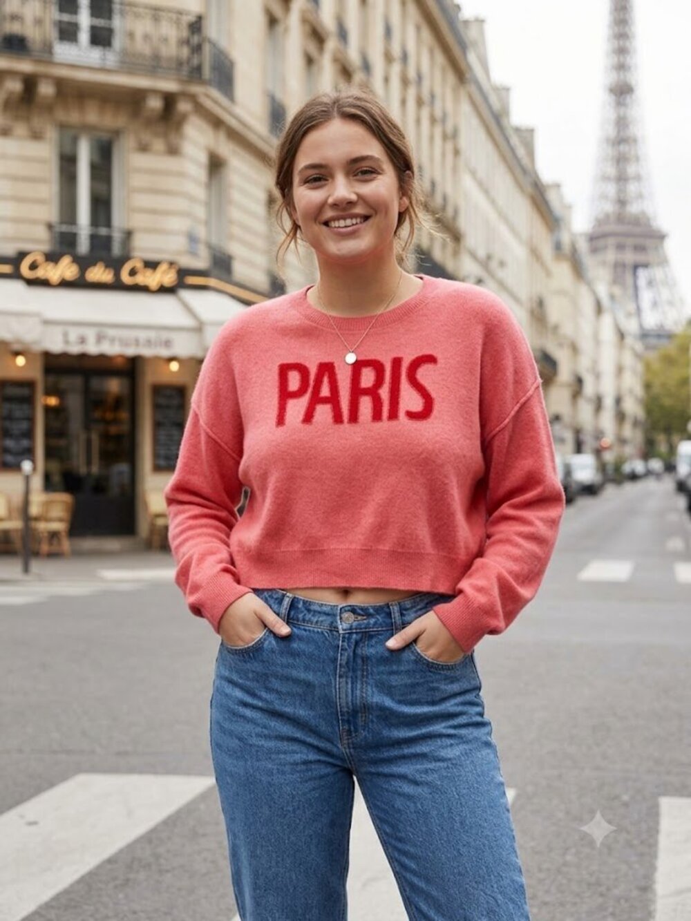 Pilcro Pink Cashmere Paris Cropped Oversized Sweater Anthropologie